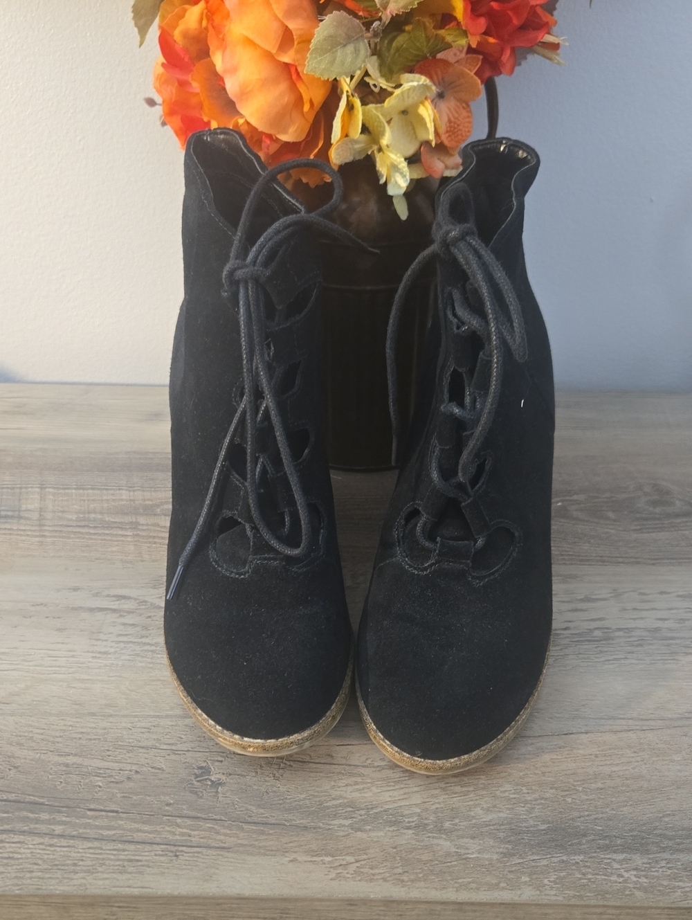 Sonoma Black Lace-Up Wedge Ankle Boots